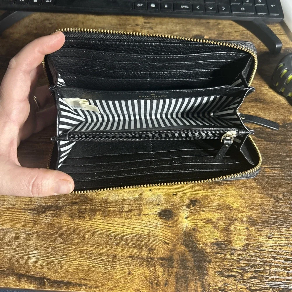 Kate Spade Pebble Leather Black Zip Around Wallet Large
